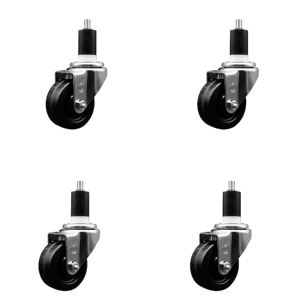 3'' Phenolic Wheel Swivel 1-1/2'' Expanding Stem Caster Set, 4PK